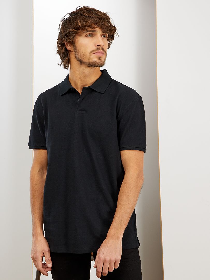 Camisa polo de algodão piqué - preta