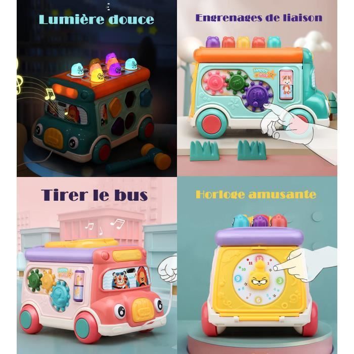 Camión de juguete musical 8 en 1, juego de golpear al topo, juguete clasificador de formas para arrastrar, juguetes de actividades para niños y niñas de 1 a 3 años.