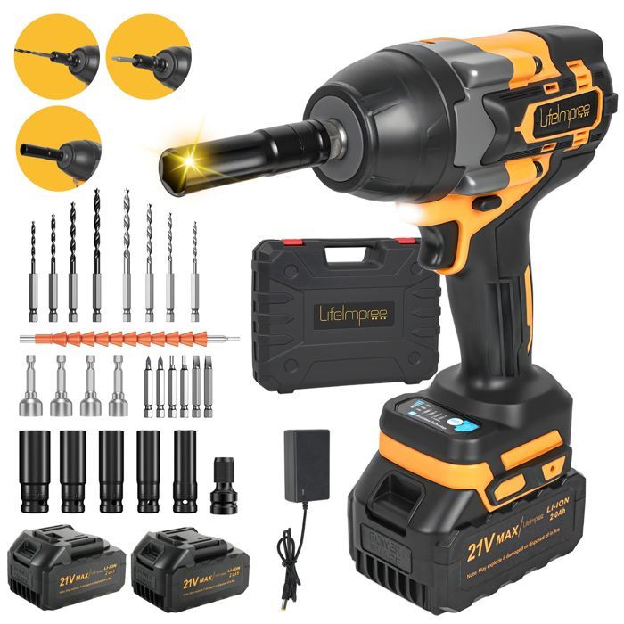 Clé à choc sans fil - LIFEIMPREE - MLW003 - 1000 Nm - Moteur Brushless - 2 Batteries 2Ah