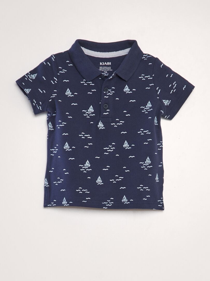 Bedrukt katoenen piqué poloshirt - BLAUW