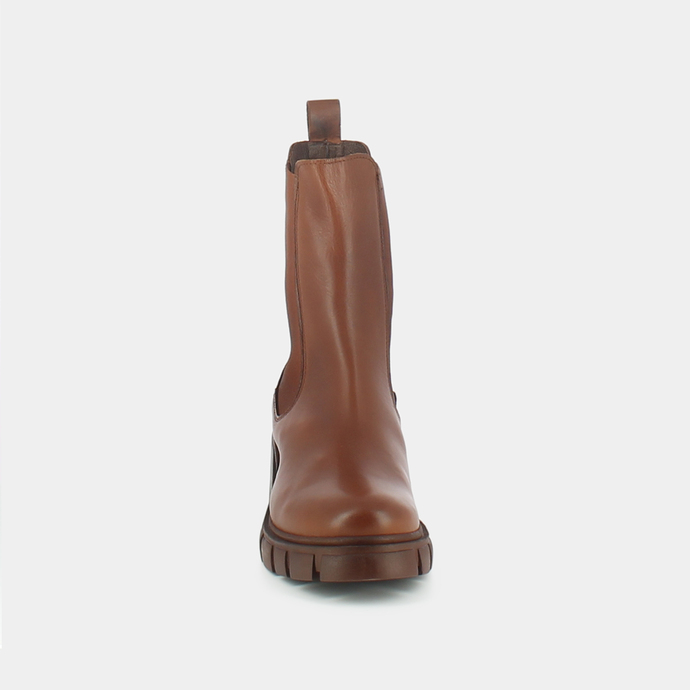Bottines à talons et semelles crantées  en cuir cognac