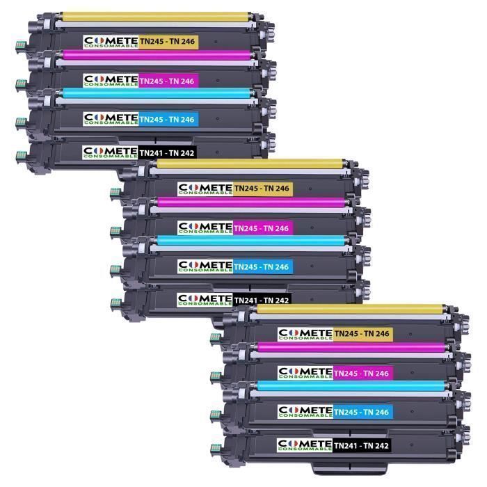 TN241 TN245 - Verpakking van 12 compatibele Brother TN241 TN245 tonercartridges (zwart, cyaan, magenta, geel) - COMETE CONSUMABLE