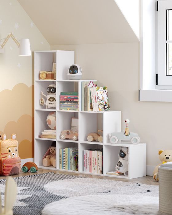 Libreria VASAGLE a 10 scomparti, mobile contenitore con ripiani a giorno, 29 x 129,5 x 129,5 cm, bianca