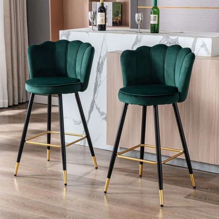 Wahson Bar Stool Set of 2 Velvet Bar Stools, Bar Chairs with Metal Legs, High Stools for Kitchen Island, Green