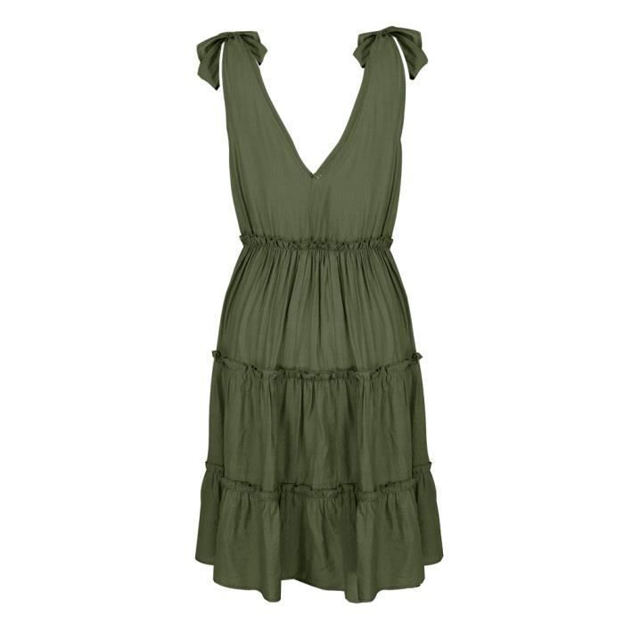 MOBIGARLAN Vestido liso plisado con tirantes para vacaciones, verde, para mujer