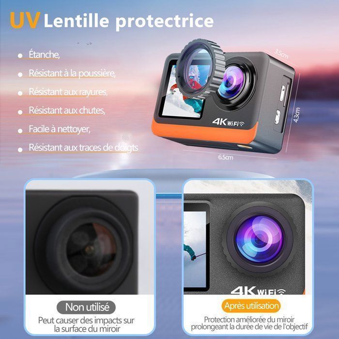 Action camera, 4K a 60 fps, impermeabile, Wi-Fi, touchscreen, slot per scheda SD da 128 GB, obiettivo ultra grandangolare da 170°, stabilizzazione EIS, telemetria fino a 30 m, controllo remoto a 2,4 GHz, Sony 386 nera