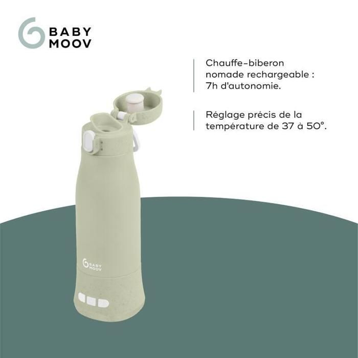 Babymoov Moov&Feed draagbare flessenwarmer - inhoud 340 ml - instelbare temperatuur - warmhoudfunctie, saliegroen
