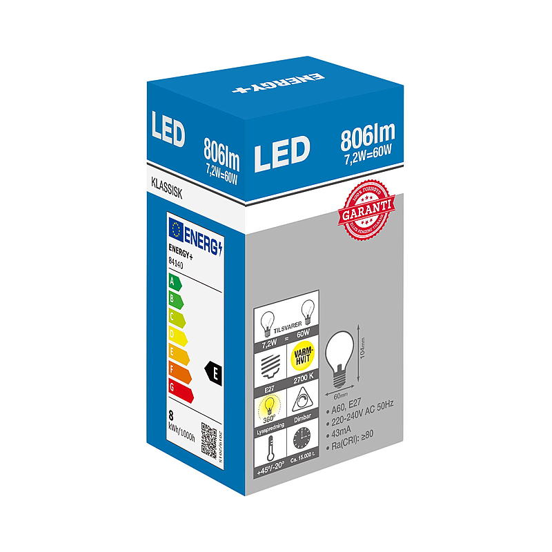Energy Light-lampa LED 806 lm Dimbar klassisk klar E27 A60 E