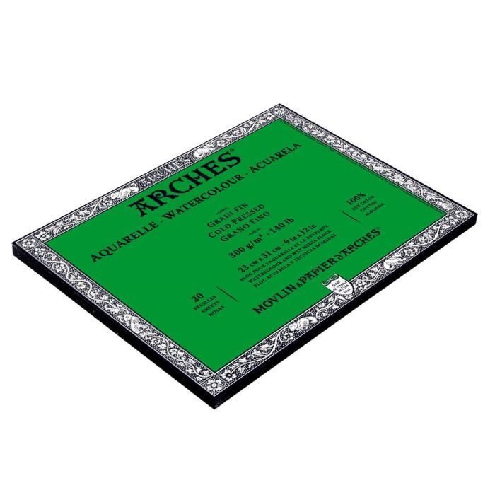 Watercolor Block - ARCHES® - 20 sheets - 23x31 cm - 300g - Fine grain natural white