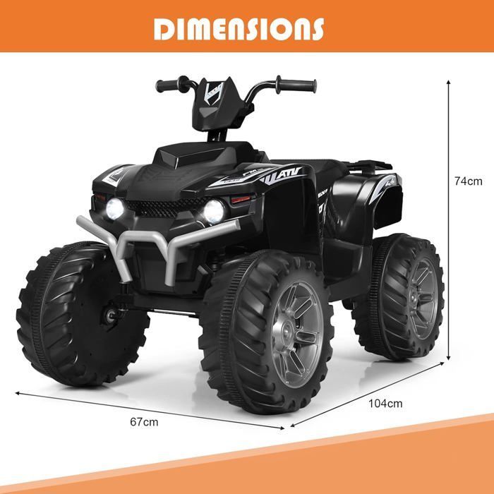 Quad eléctrico COSTWAY de 12 V para niños de 3 a 7 años, con luces, música e historias, 104 x 67 x 74 cm, para diversos terrenos, color negro.