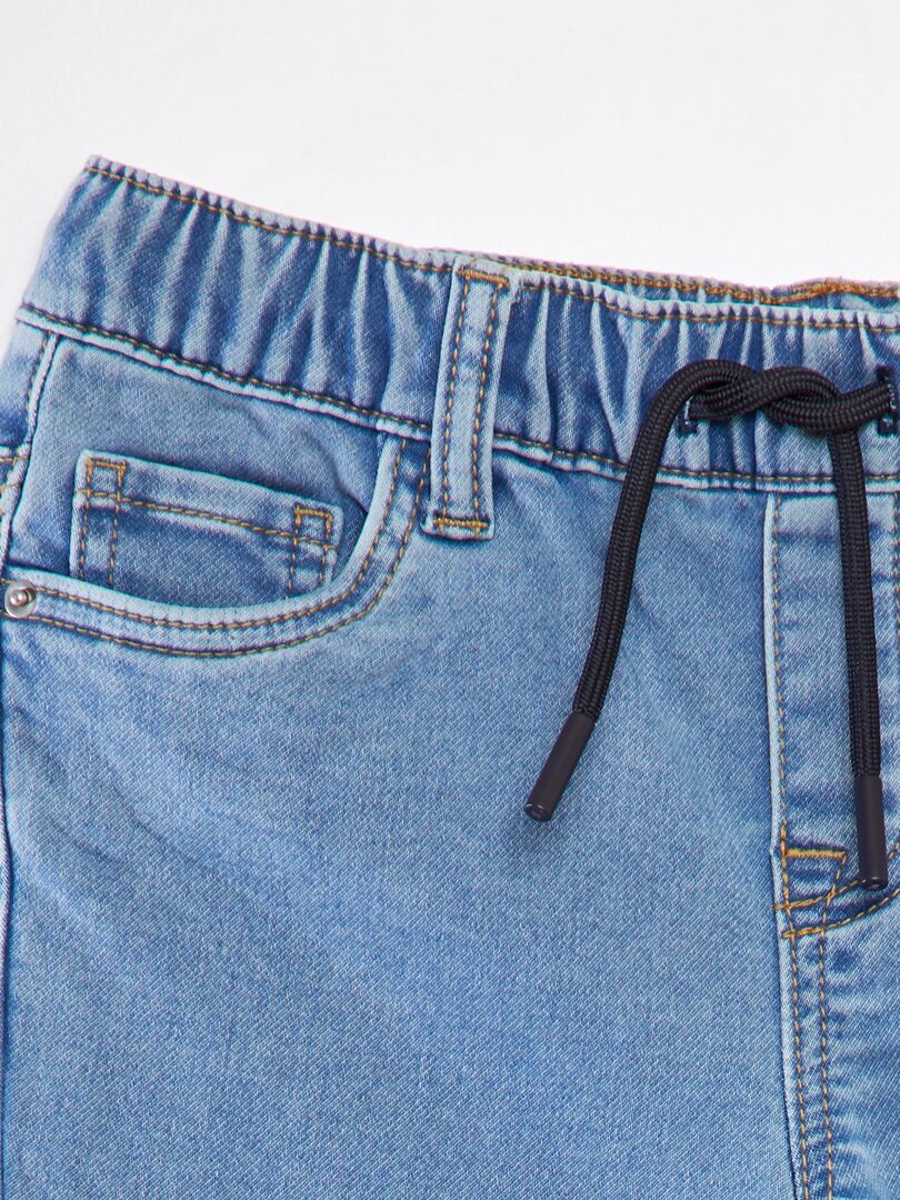 Calça jeans com cintura elástica e cordão - AZUL