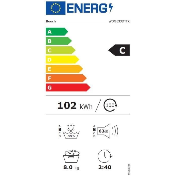 Secadora con bomba de calor BOSCH SER6 WQG133DTFR - 8 kg - Inducción - 60 cm de ancho - Clase energética C - Blanca