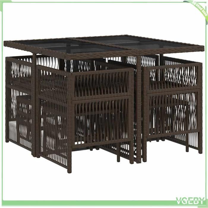 Conjunto de mesa y sillas de jardín - Modelo 7291712415418 - Poliratán - Cristal templado - Cojines extraíbles