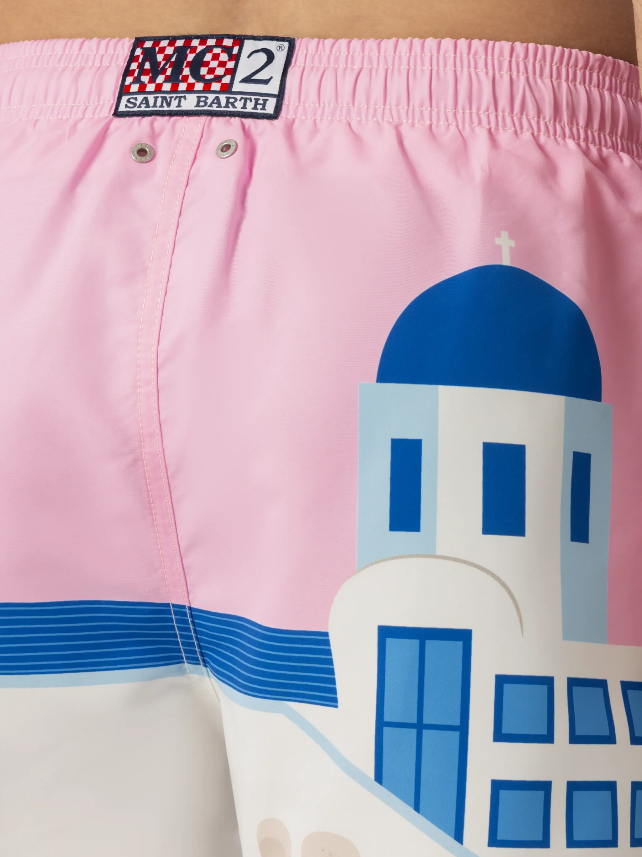 Gustavia midi-badpak met print van een ansichtkaart van Mykonos