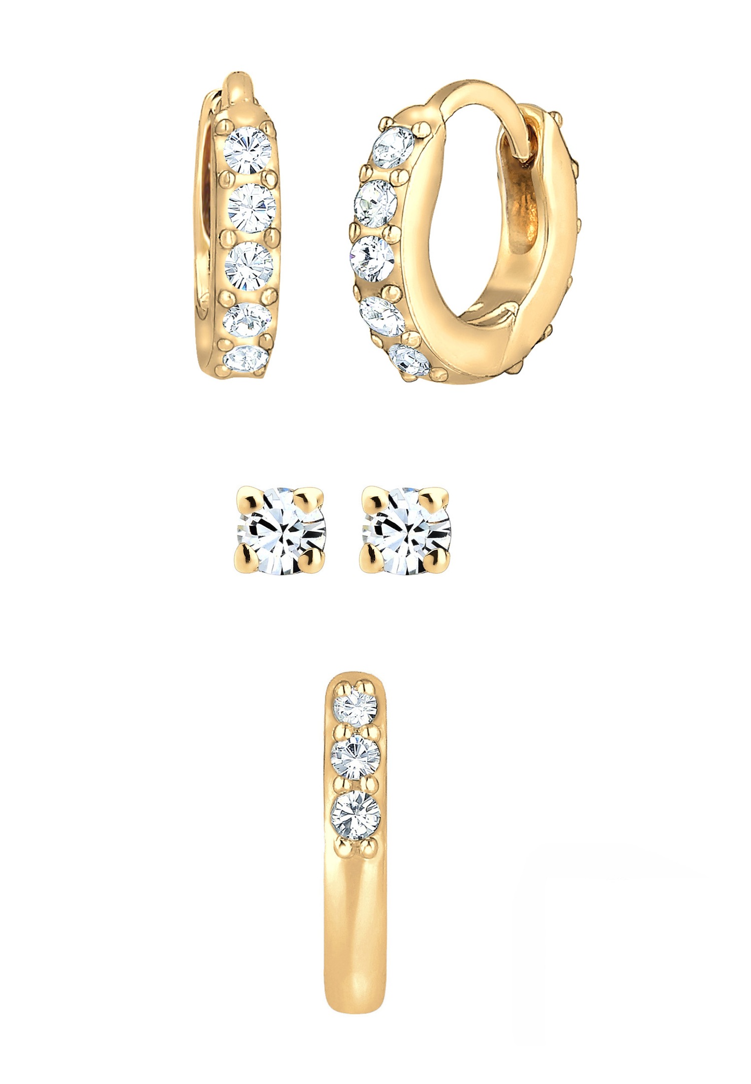 Elli Bouchon Créoles Ensemble de 3 Boucles d'Oreilles Femme - (925/1000) Argent