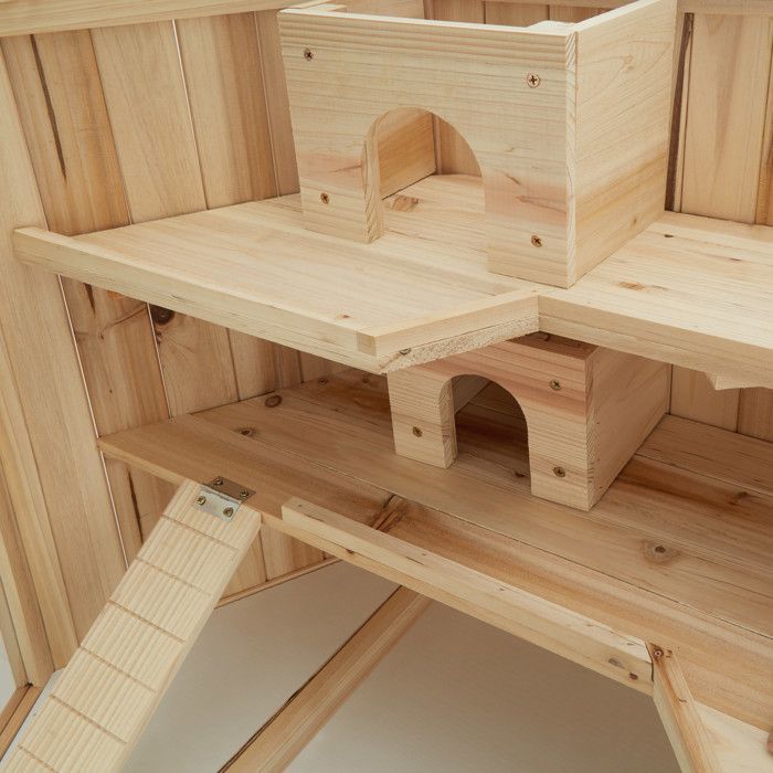 TECTAKE - Jaula para pequeños roedores BENNI de madera, 115 x 60 x 58 cm - Marrón