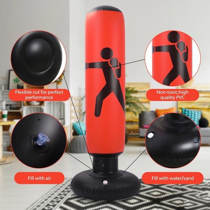 Saco de boxeo infantil, saco de boxeo inflable de 160 cm para niños, con bomba de aire y guantes de boxeo para kárate y kickboxing.