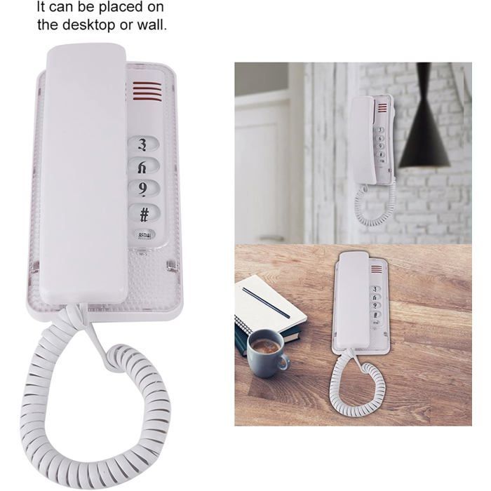 Teléfono fijo con cable FEBEST - Rellamada al último número - Montaje en pared - Blanco - 18x9x7 cm