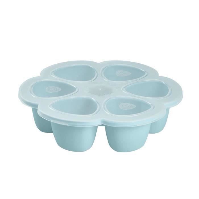 BEABA Premium siliconen bewaardozen voor meerdere porties, hittebestendig, luchtdicht deksel, gemaakt in Italië, 6 x 90 ml blauw