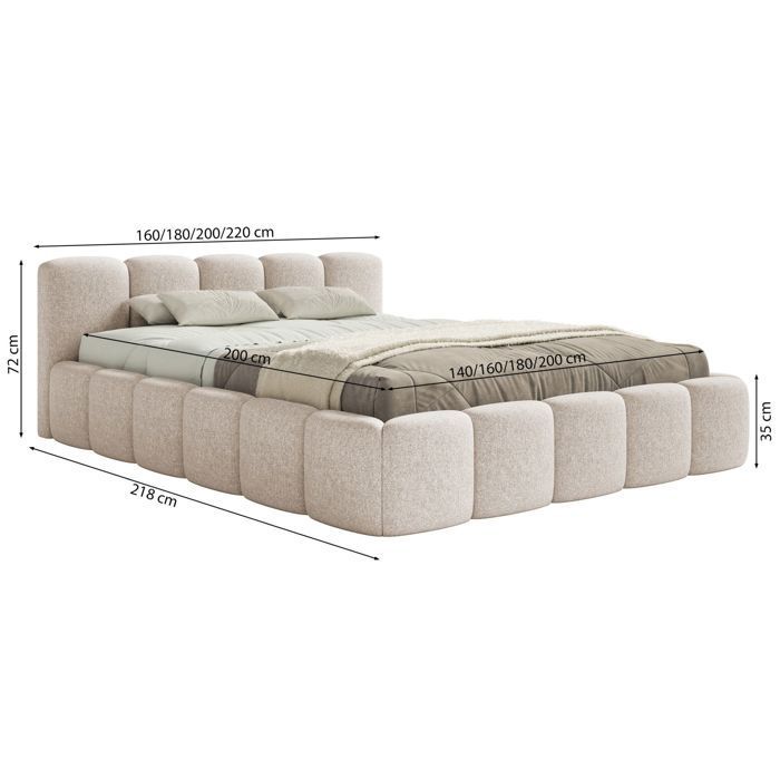 Cama tapizada – Cloudy Low – 180x200 cm – beige claro – chenilla hidrófoba
