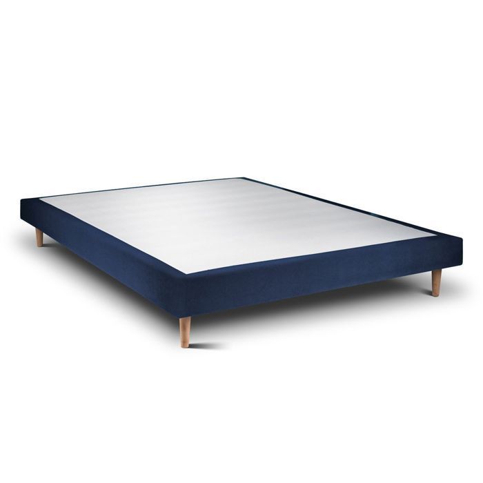 Sommier Tapissier Velours Bleu 140x200 H29cm Sommeil de plomb - Sommier en bois massif avec Pieds bois cones 15 cm
