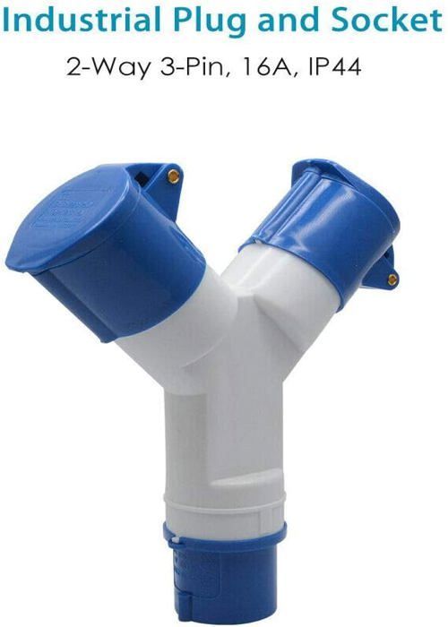 Adaptador de 2 tomas con tapa, 16A 220V IP44, toma múltiple para caravanas, autocaravanas y obras de construcción (PZCC)