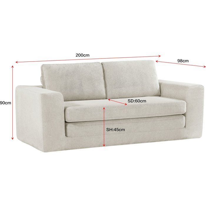 Sofá cama convertible de 3 plazas - BERTILLE - Tejido color crema beige - 200 x 98 x 90 cm
