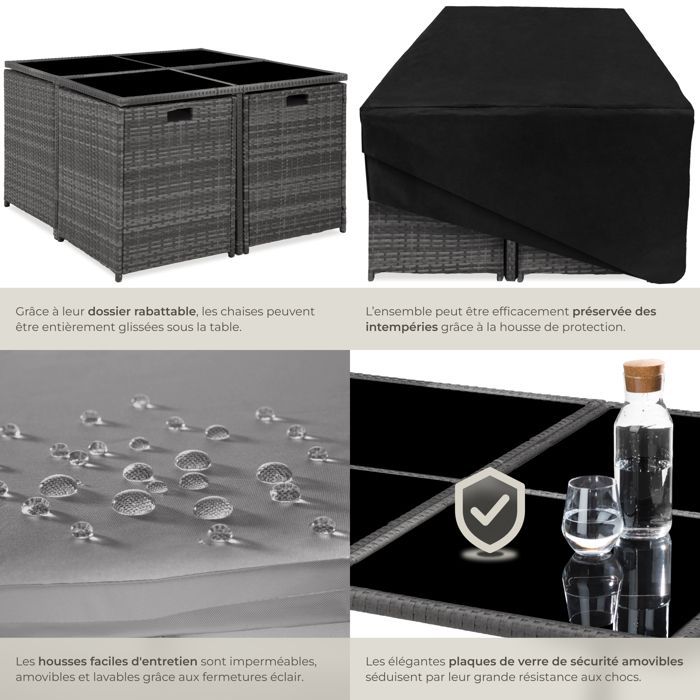 Mobili da giardino - TECTAKE - Set da pranzo per esterni BILABO per 8 persone, resistente e pieghevole, realizzato in resina intrecciata - Grigio