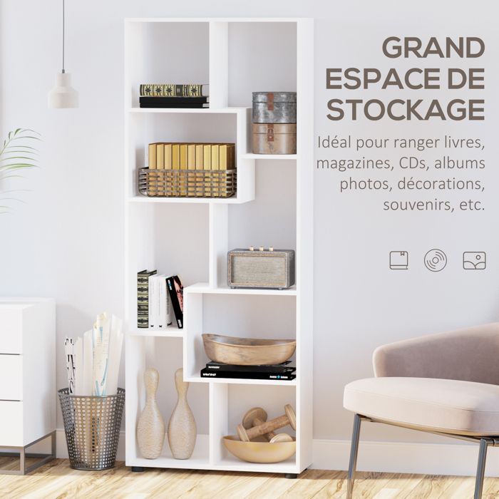 Estantería - HOMCOM - Estantería de diseño contemporáneo en zigzag para salón u oficina - Tablero de partículas - 70x24x178cm - Blanco