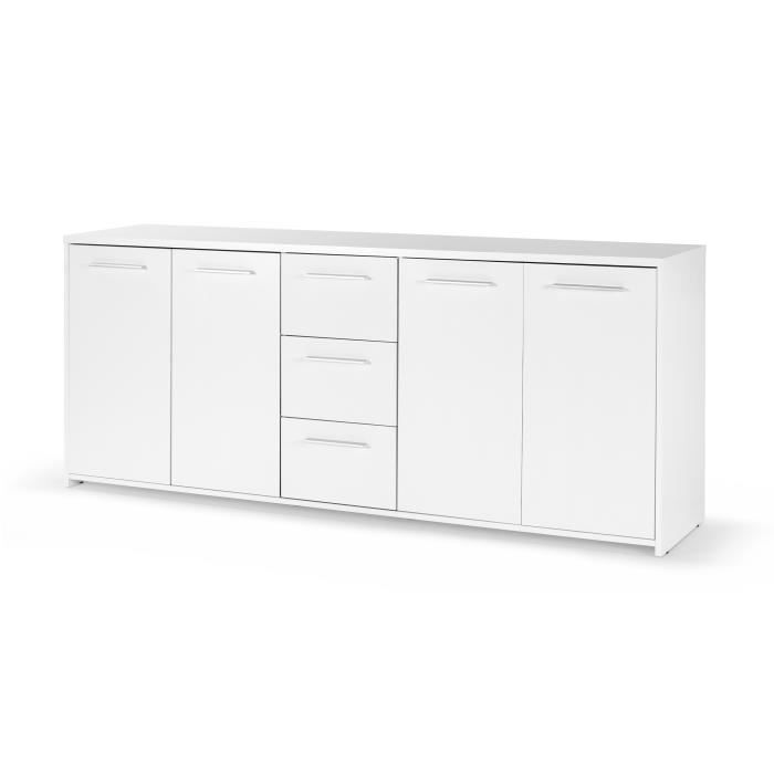 Aparador bajo - Blanco mate - 4 puertas, 3 cajones - Ancho 179 x Profundidad 42 x Alto 74,5 cm
