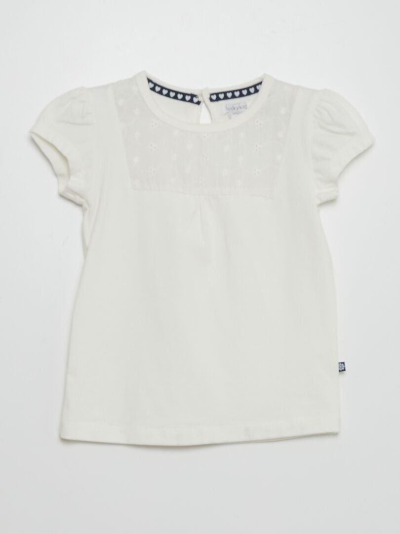 T-shirt met geborduurde applicatie - wit