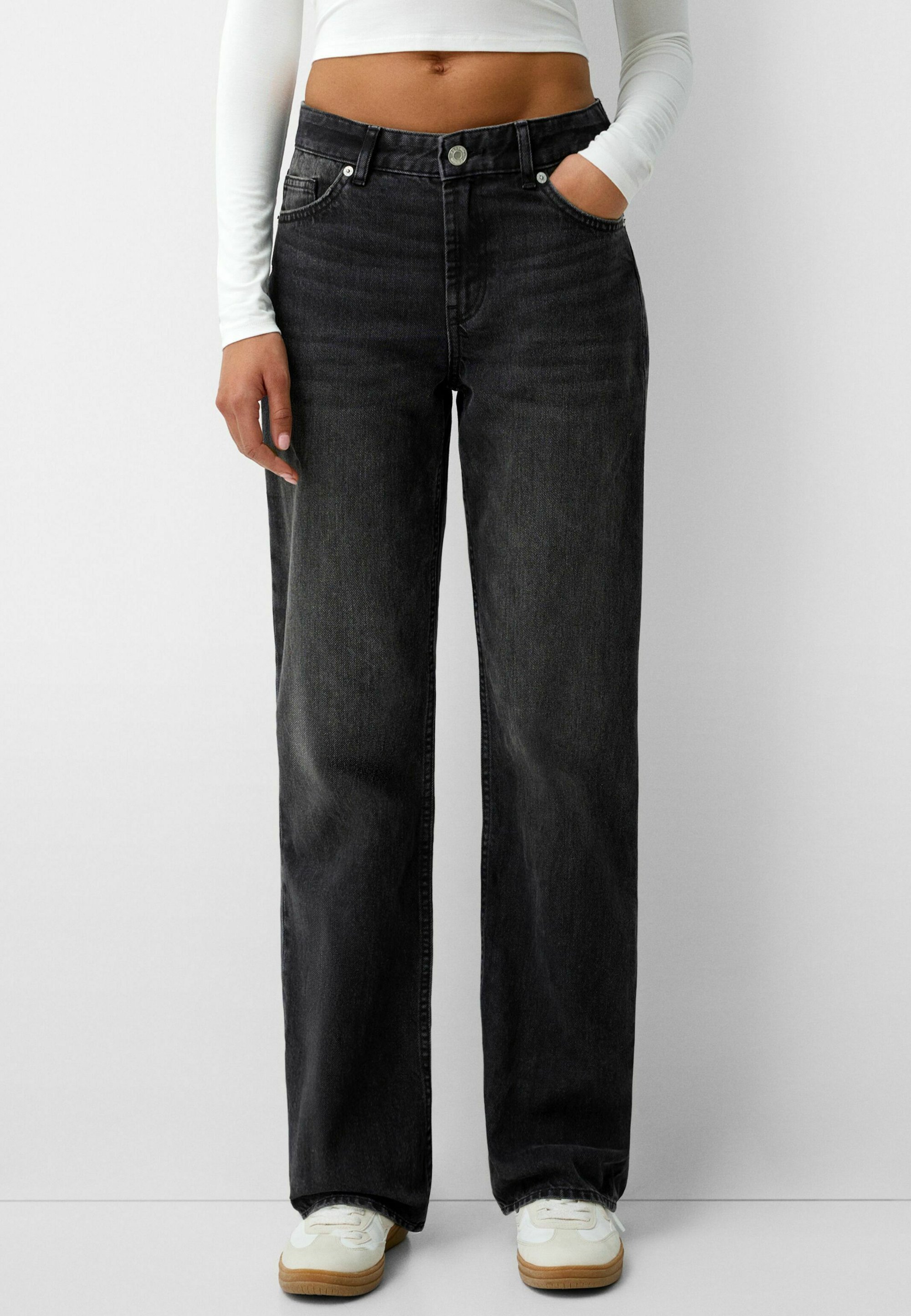 Bershka jeans met rechte pijpen - gemêleerd donkergrijs