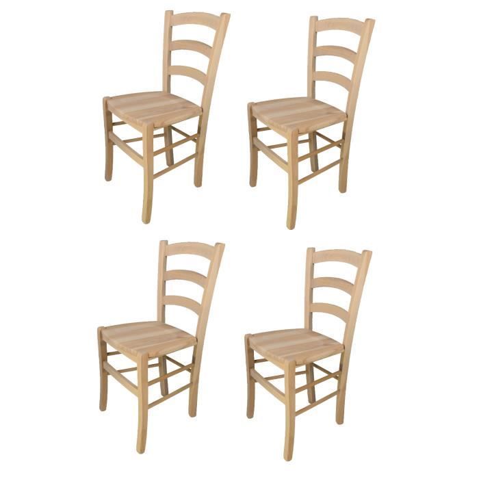Tommychairs - Set 4 chaises cuisine VENEZIA, robuste structure en bois de hêtre poli non traité, 100% naturel et assise en bois