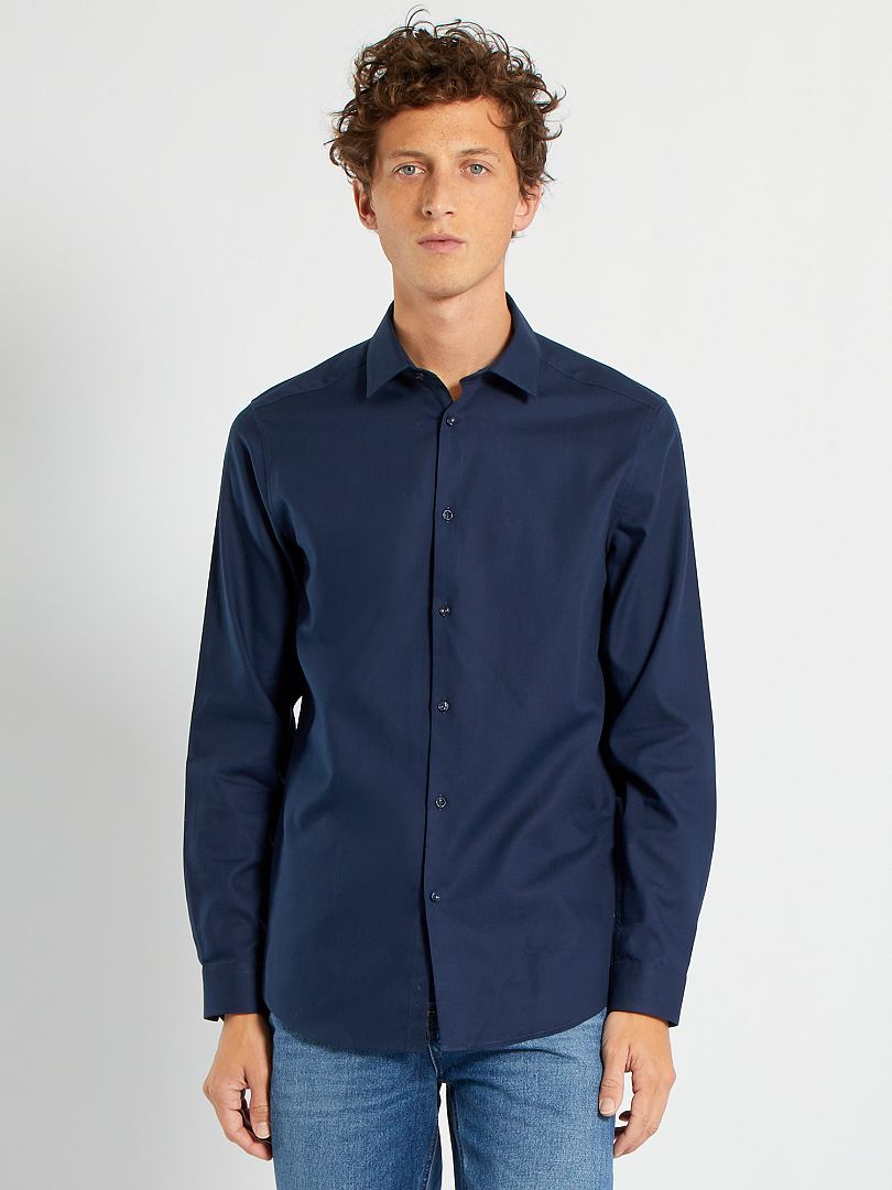 Camisa lisa de corte recto - azul y negro