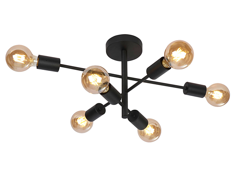 Lampa sufitowa Atlantico 6-punktowa stalowa czarna