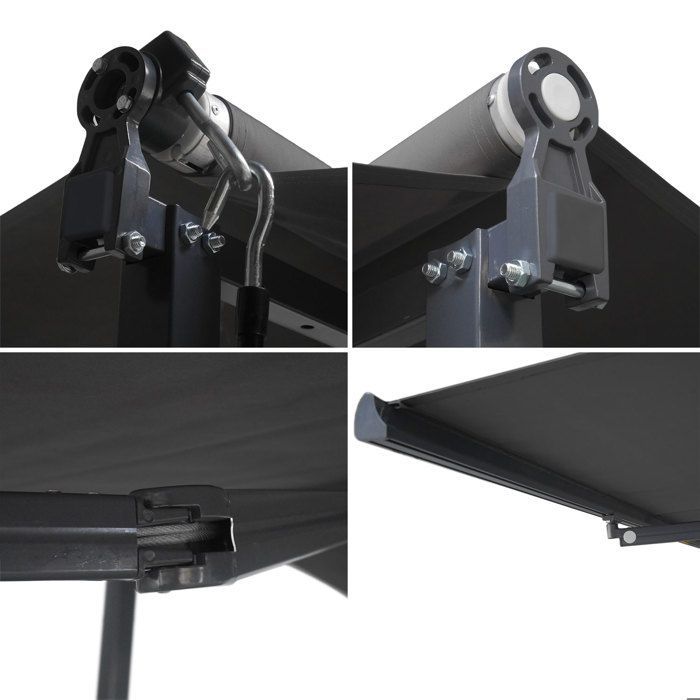 FRENE double-sloped awning on legs 3.95 x 3 m - Anthracite fabric and grey frame