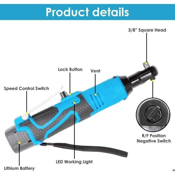Llave de impacto eléctrica inalámbrica de 3/8 de pulgada - Par de impacto de 100 Nm - 260 RPM - Con 2 baterías de 4,0 Ah - Potente - LED