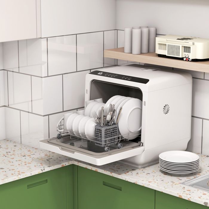 Mini lavastoviglie - HOMCOM - 4 coperti, 5 programmi, serbatoio acqua 6 litri - comandi touch - display LED - bianca