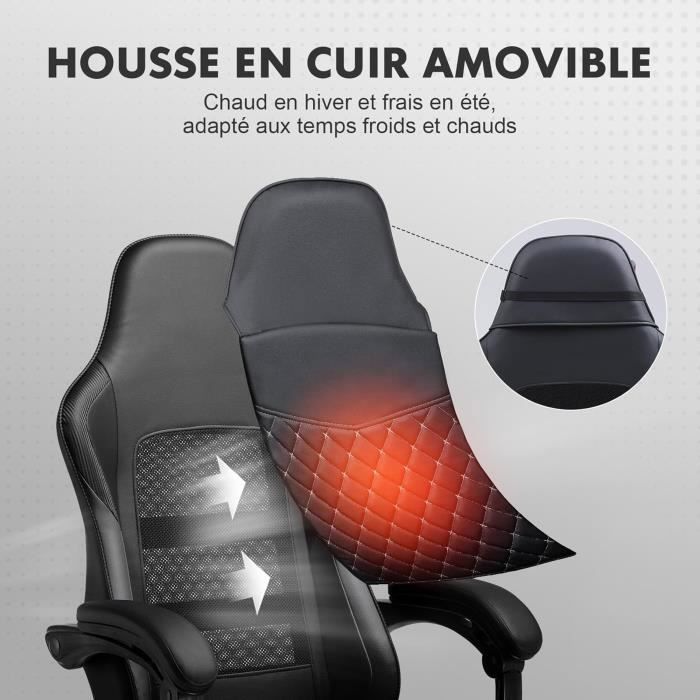 Silla gaming regulable en altura - Doble respaldo - Soporte lumbar - Negra
