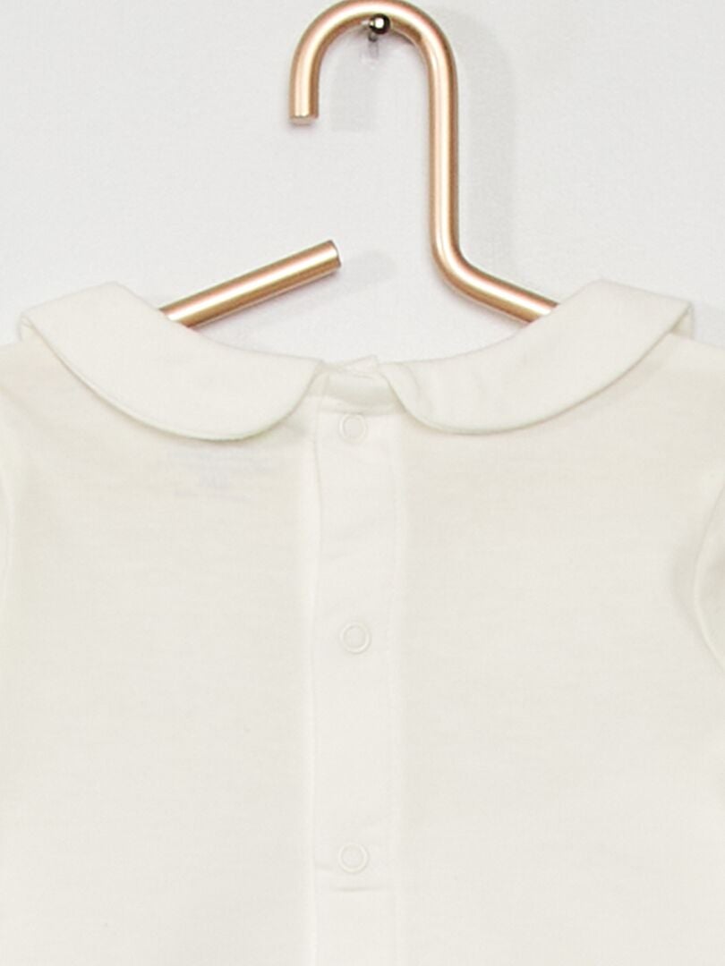 T-shirt met Claudine-kraag - Crème wit