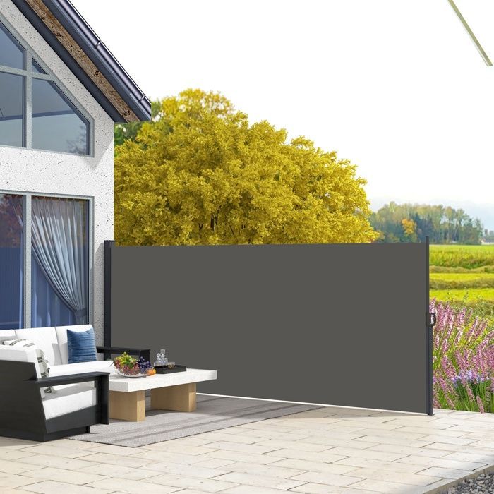 Toldo lateral retráctil para jardín Outsunny - aluminio, poliéster de alta densidad de 180 g/m² resistente a los rayos UV - 4 x 1,80 m - gris oscuro