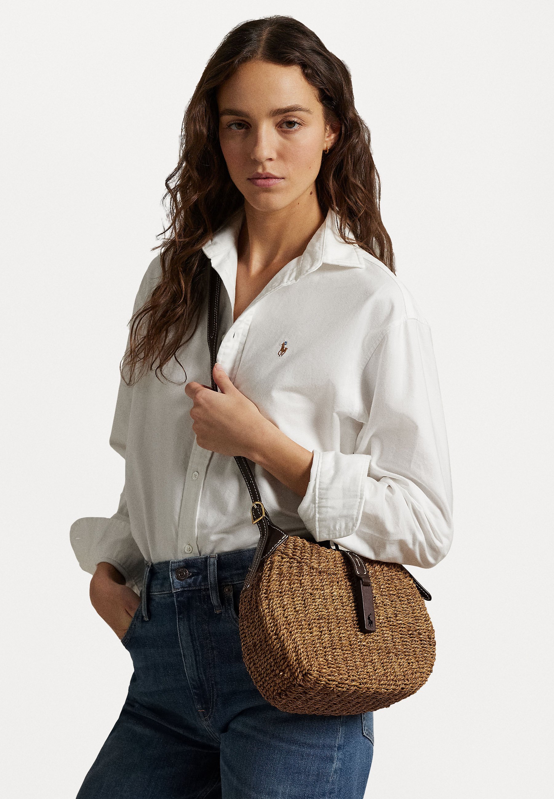 Polo Ralph Lauren POLO ID RAFFIA KLEINE SCHOUDERTAS - Handtas - beige/chocolade