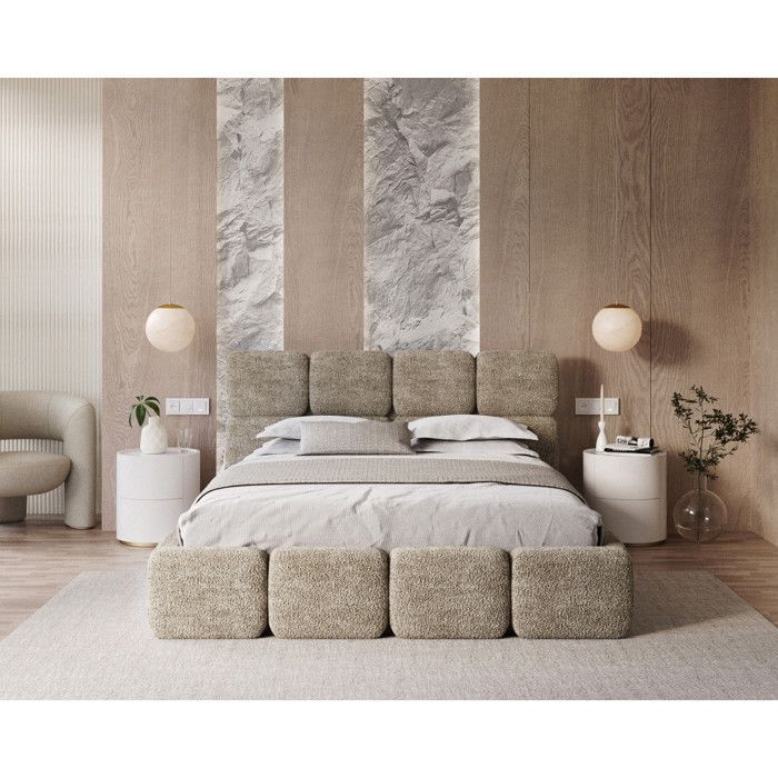 Letto contenitore Delicato 140 x 190 cm con rete a doghe sollevabile, beige scuro