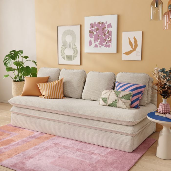 NOMA 3-Sitzer-Schlafsofa aus ecrufarbenem Cord – Beige