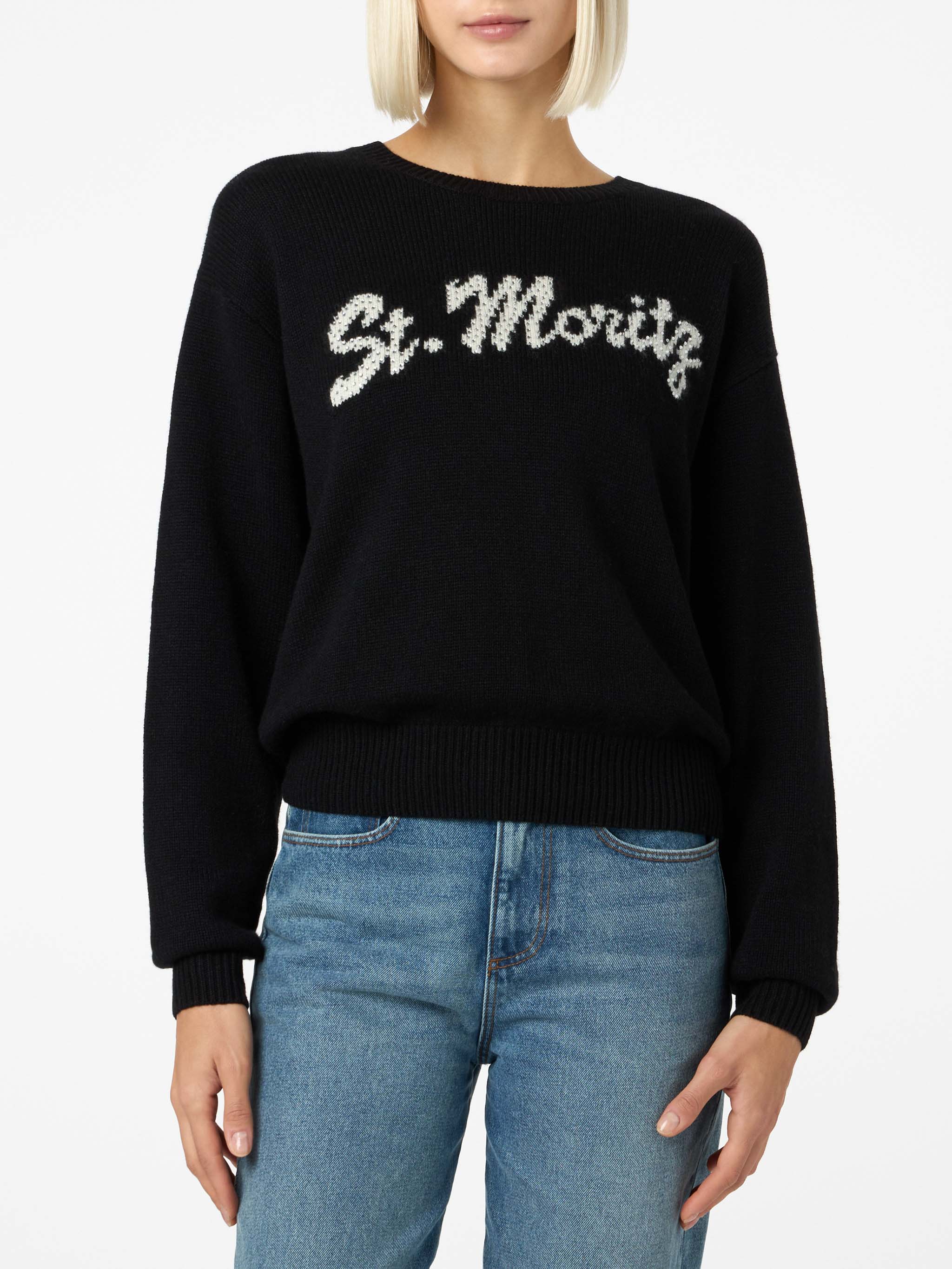 St. Moritz dames trui Louise in zwart met strassversiering | S