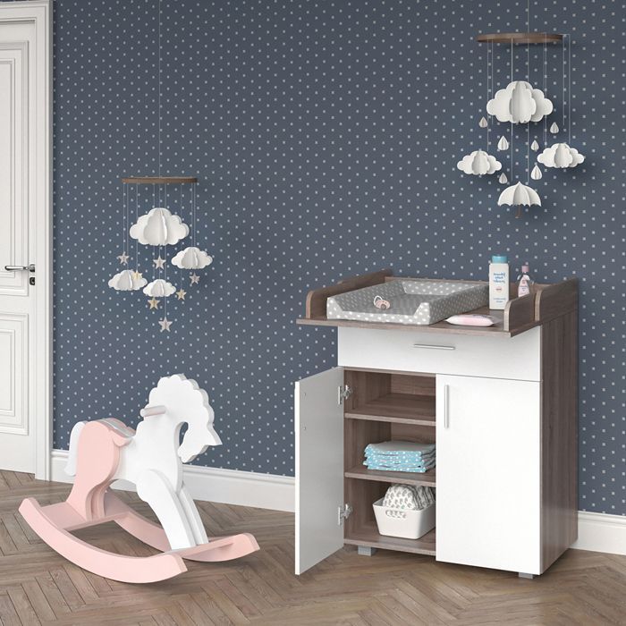 Commode à langer Lena 75x100cm Blanc/Sonoma Sonoma Vicco 37865