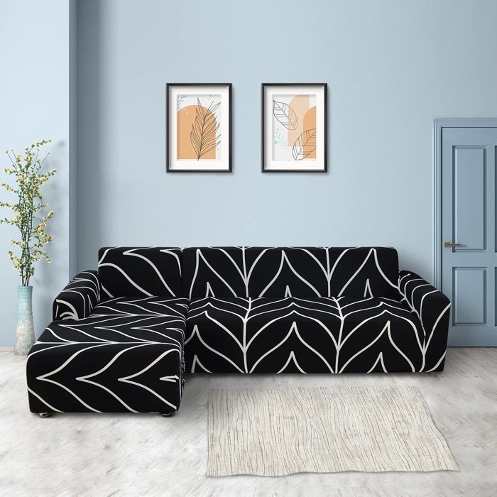 Housse de canapé d'angle extensible 2+2 l revêtement canapé ligne noire