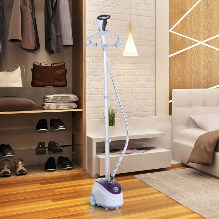Défroisseur vapeur - HOMCOM - vertical vêtements 1,8 L 1800 W débit 30g/min tige telescopique - ABS - blanc violet
