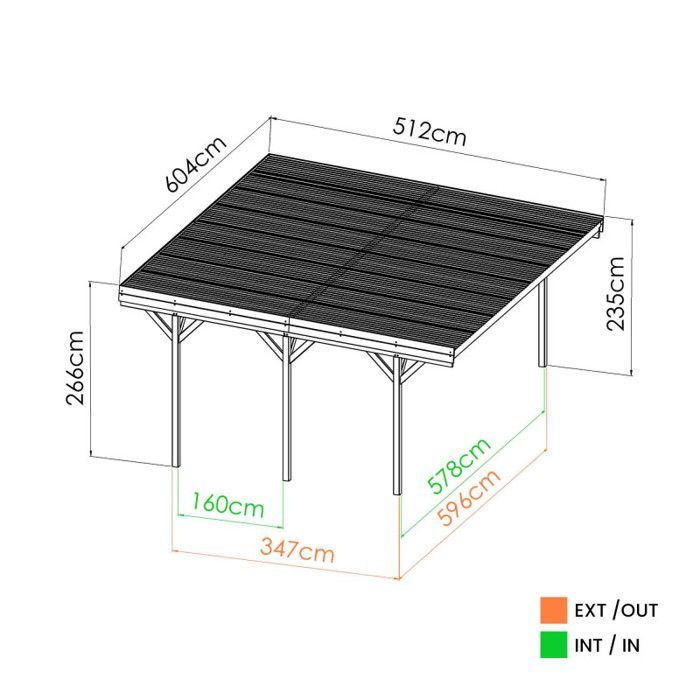 Tettoia in legno per 2 auto, 30,9 m², 6 pali, 9x9