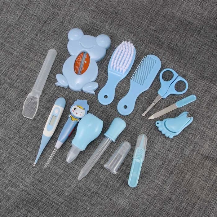 13-delige set voor pasgeboren baby's en kinderen: nagelknipper, haarverzorgingsthermometer, verzorgingsborstel (blauw)